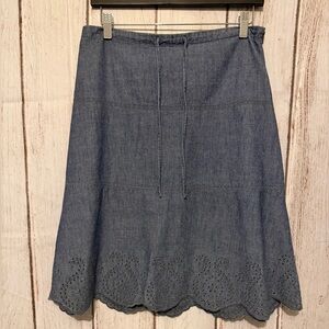 Next Blue Cotton Denim Embroidered Eyelet Scalloped
Hem Midi Skirt